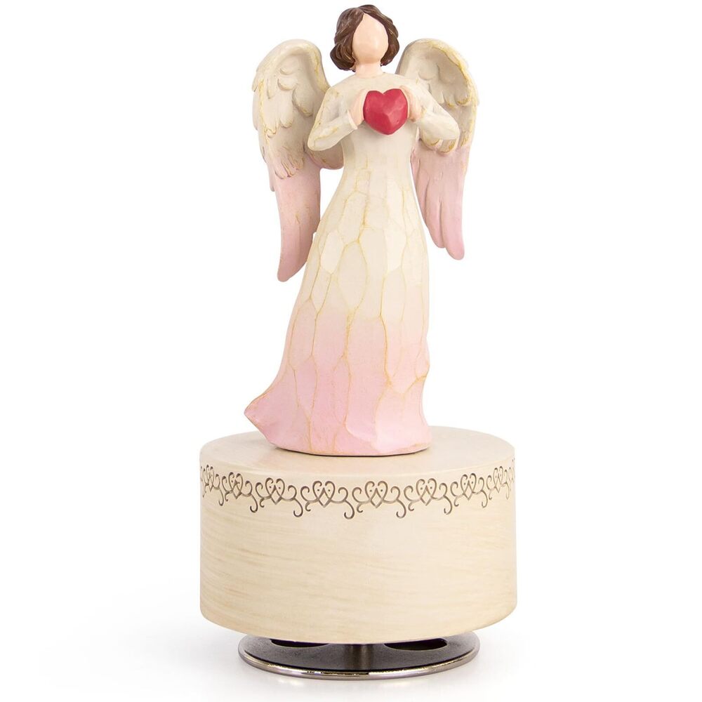 3659 Music Box with Rotating Angel Figurine, Hand-Painted Sculpted Guardian